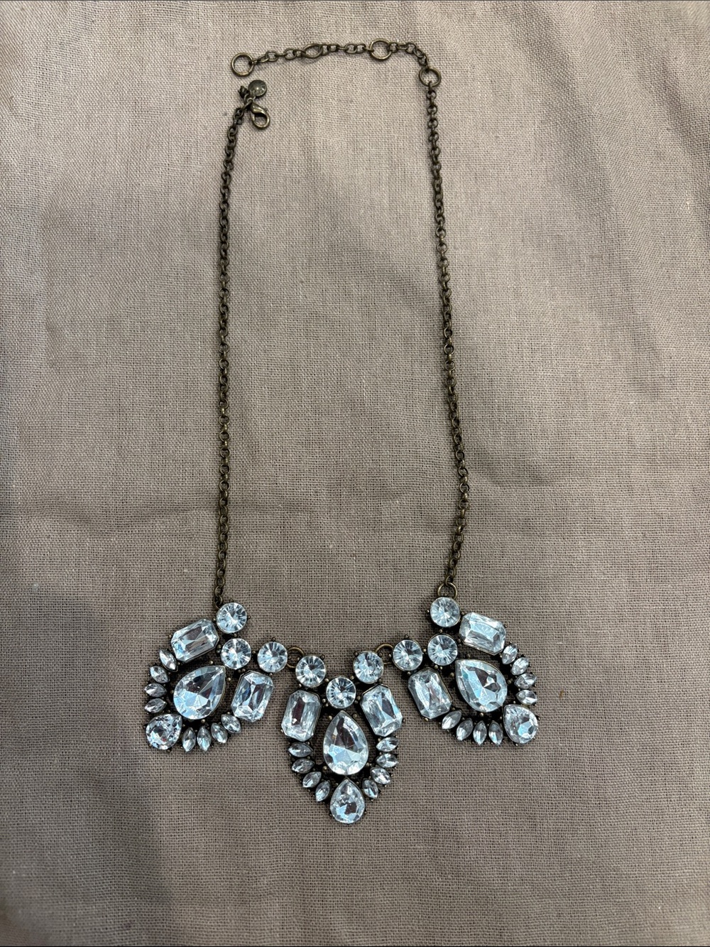 J. Crew Crystal Statement Bib Necklace - Clear Crystal. Brass chain 16-18” - Picture 2 of 6